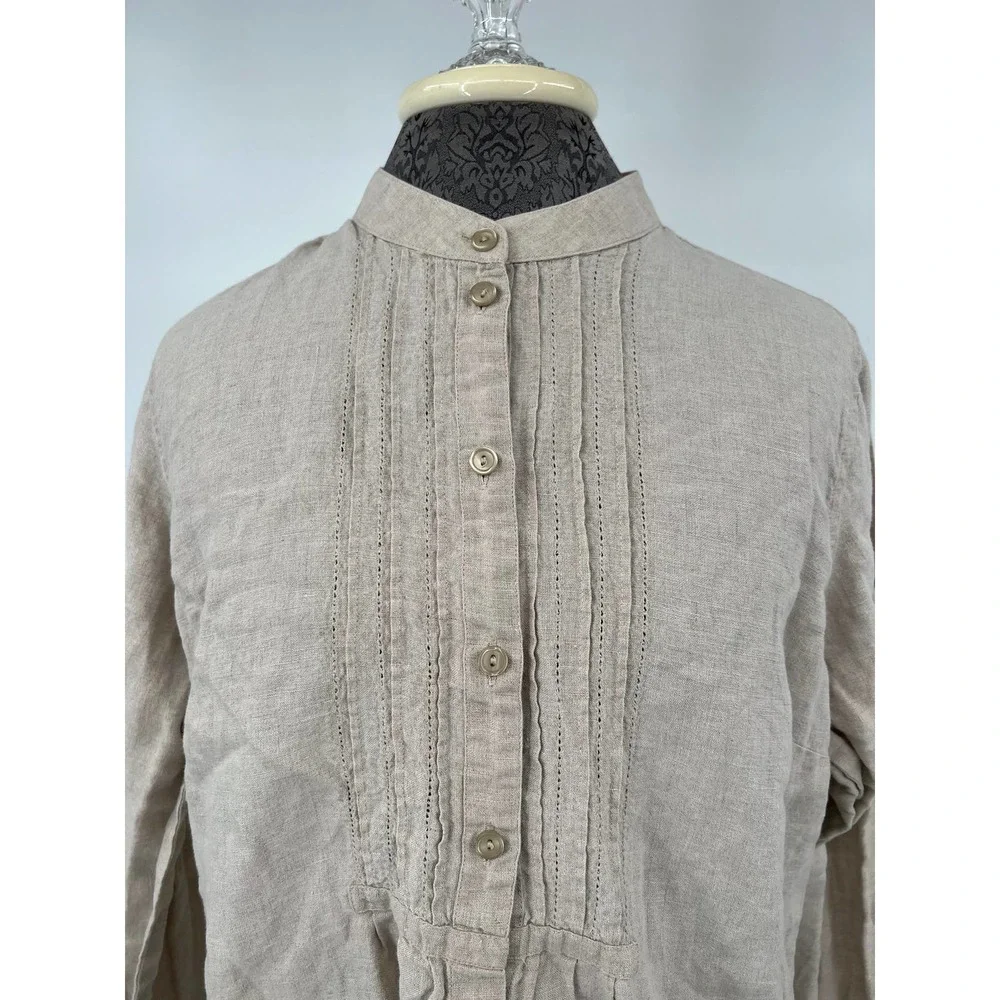 L.L.Bean Women's tan 100% linen long sleeve button front shirt size large - Picture 5 of 5
